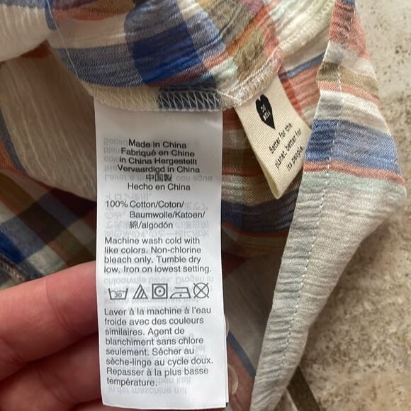 Madewell V Neck Shoulder Ruffle Top in Plaid - Picture 15 of 16